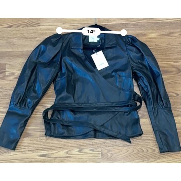 AJE. faux leather Idyllic Wrap Long sleeve Top in Color Black size 12 / Us 8 - Picture 7 of 16